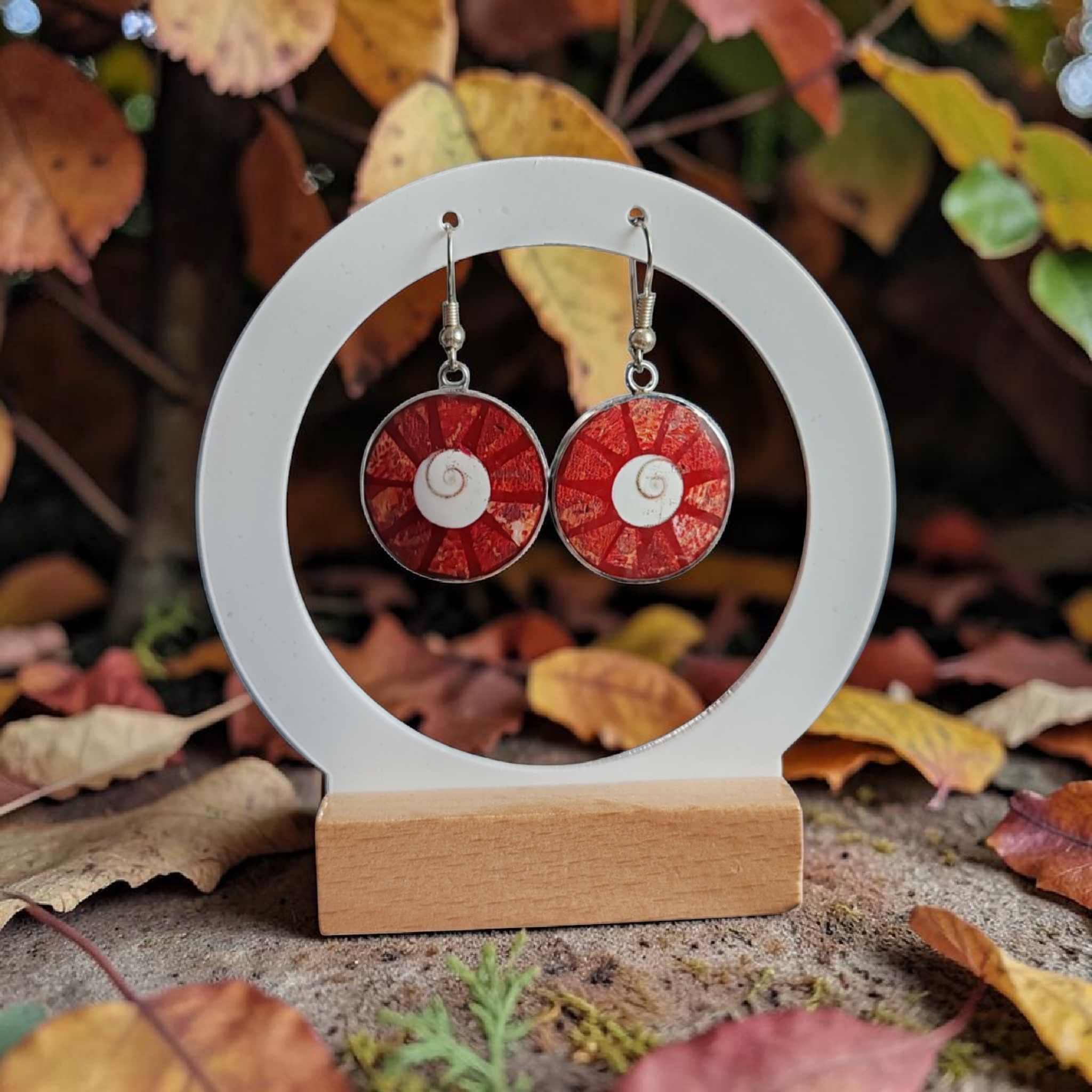 Téglavörös mintás kör fülbevaló